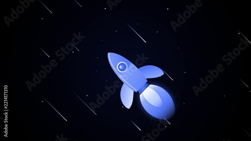 Flat style illustration of a rocket ship flying through deep space