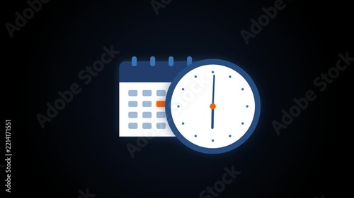 Flat design animated icon of a calendar and clock for project scheduling