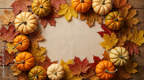 autumn leaves and pumpkins