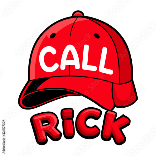 Red baseball cap with the words call rick vector illustration