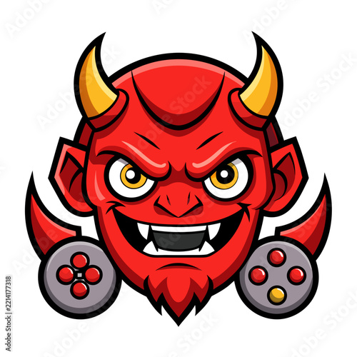 Red devil head with gamepad details is a vibrant vector illustration
