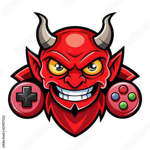 Red devil head with gamepad details is a vibrant vector illustration