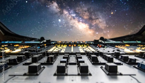 Futuristic Flight Simulator Cockpit With Milky Way Sky Background