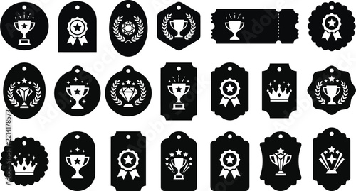 Gift Tags Design Bundle, Featuring Trophy, Crown, Laurel Wreath, and Star Icons