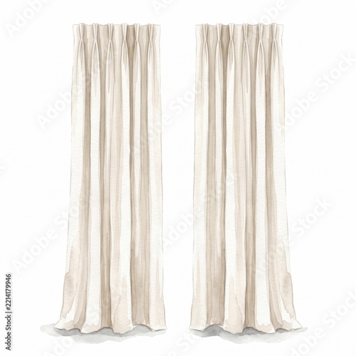 Watercolor Neutral Curtains Home Textile Isolated on White Background