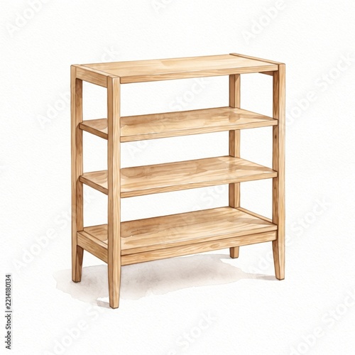 Watercolor Wooden Shoe Rack Storage Furniture Isolated on White