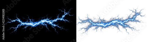 Obraz na plátně Electric blue lightning discharge, powerful energy spark effect on black and whi
