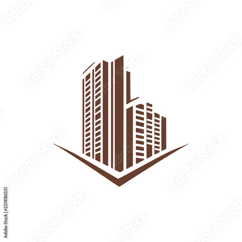Modern Brown High Rise Building Logo With V Shape Base