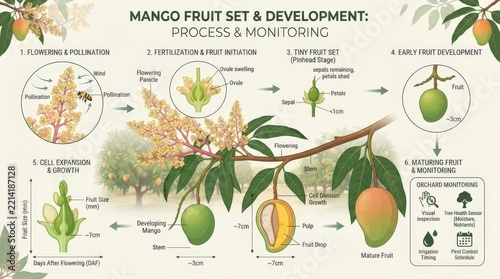 Mango fruit set and development process diagram