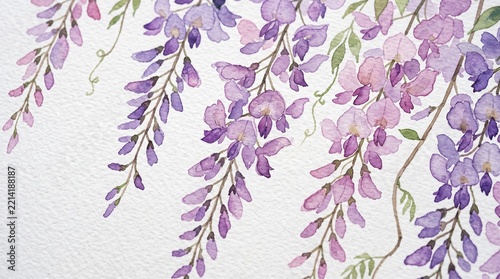 Cascading Purple Wisteria Vines Watercolor Texture