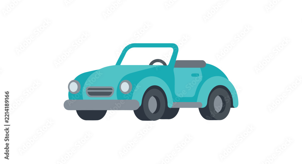 Fototapeta premium Vintage turquoise convertible car illustration on a white background automobile