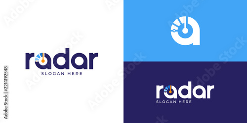 Creative word mark radar logo template. Simple text radar symbol inside letter A logo design vector illustration.