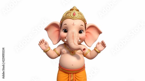 3D animated lord ganesha character greeting with blessing gesture on white background, ganesh chaturthi