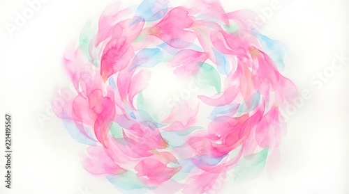 Abstract pastel pink and blue watercolor floral background with a circular design