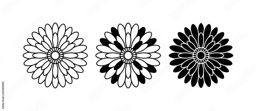 Obraz premium Chrysanthemum flower icon glyph and solid for logo