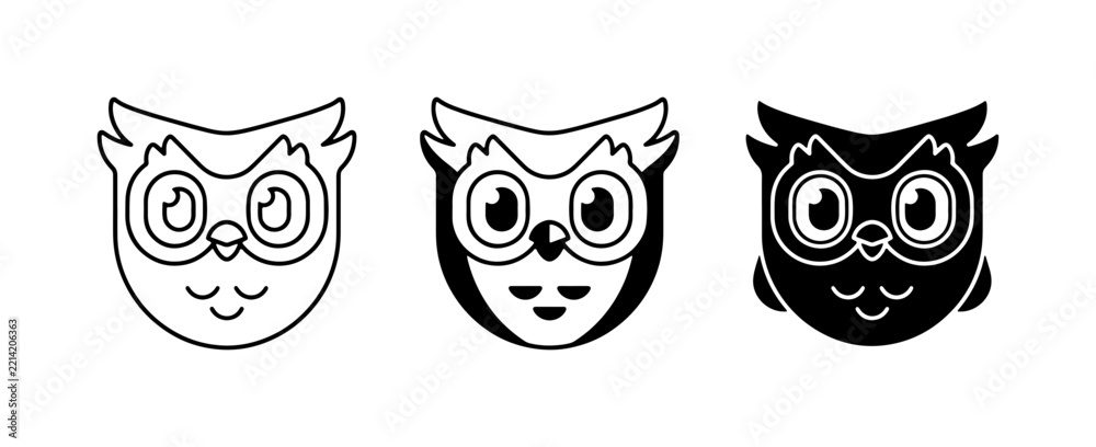 Fototapeta premium Owl face icon glyph and solid for app