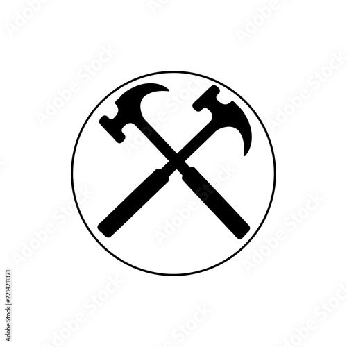 Crossed Hammers Icon In Circle Carpentry Construction Logo
