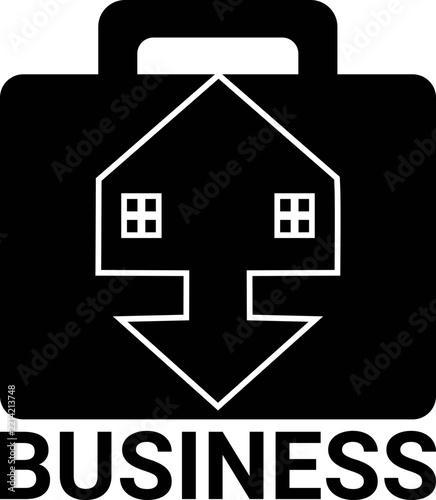 Black Briefcase Real Estate Business Icon with House and Downward Arrow Vector