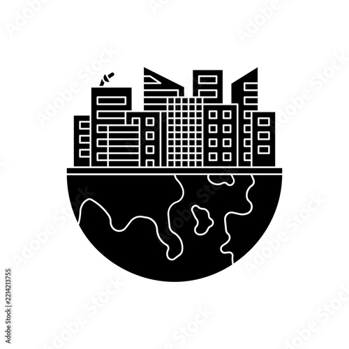 Global City Skyline On Globe Icon Urban Development