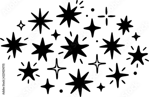 Black Hand Drawn Twinkling Stars Minimalist Doodle Set