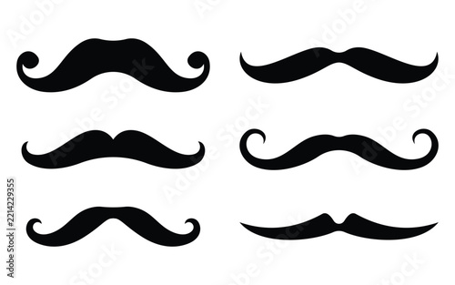Elegant Vintage Mustache Collection Featuring Classic Curved, Wavy, and Curled Facial Hair Styles