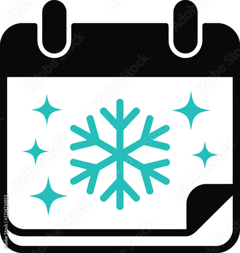 Winter calendar icon features a snowflake and sparkling stars