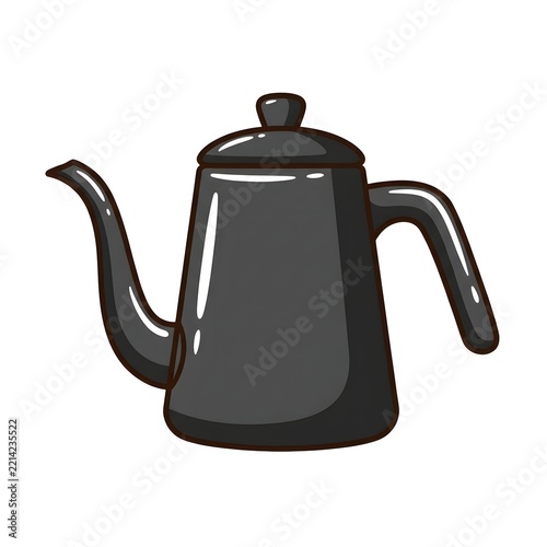 Minimalist Black Gooseneck Pour Over Kettle Illustration On White Background