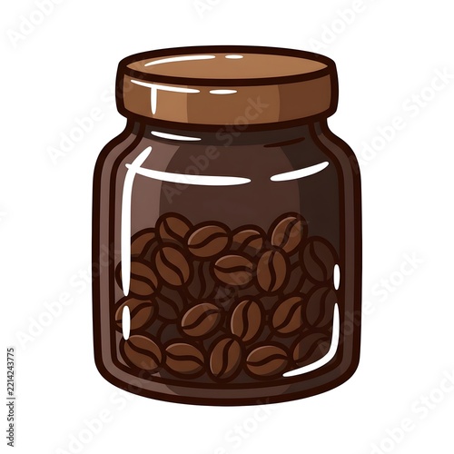 Pixel Art Illustration Of A Clear Glass Jar Filled With Dark Brown Roasted Coffee Beans Isolated