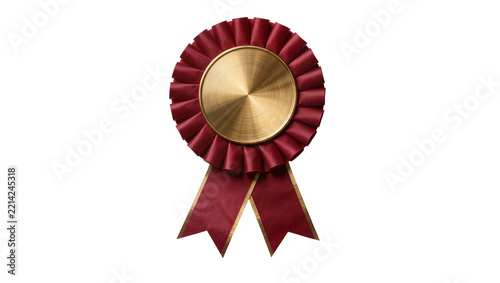 Obraz na plátně Crimson rosette ribbon award with gold metallic center, isolated on transparent