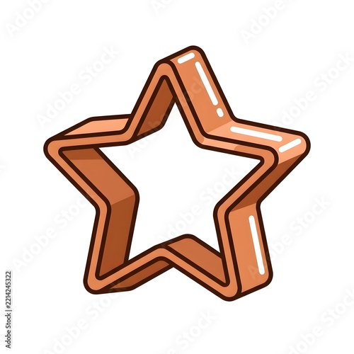 Shiny Brown Star Shaped Cookie Cutter Isolated On White Background With Smooth Metallic Surface