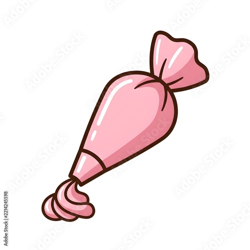 Cute Pink Icing Piping Bag With Swirling Cream Illustration On White Background