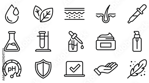 Basic icons for cosmetic and skincare research including drops and layers.