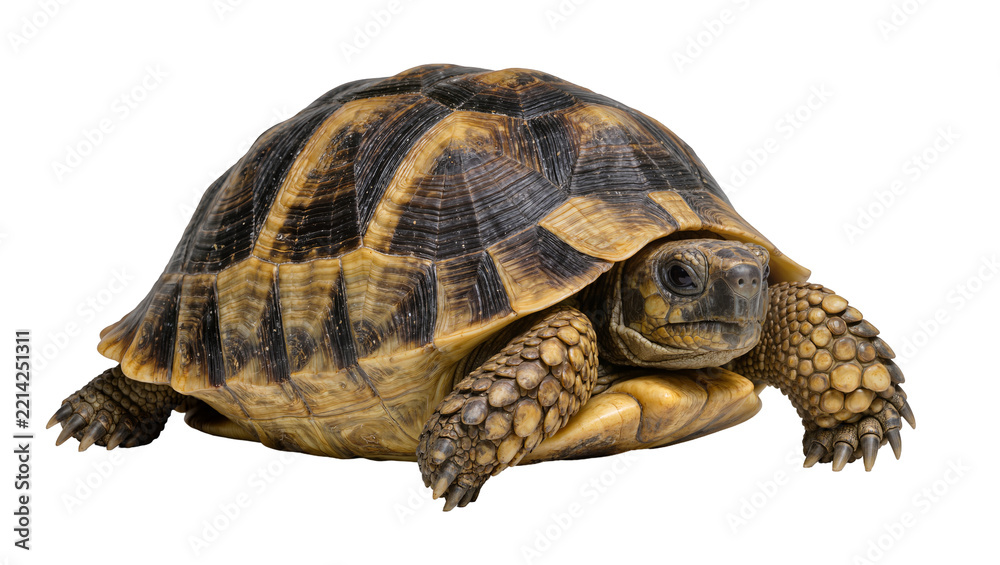 Fototapeta premium Detailed tortoise with patterned shell, isolated on transparent background