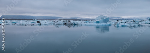 Panoramic View of Floating Icebergs at Jokulsarlon Lagoon