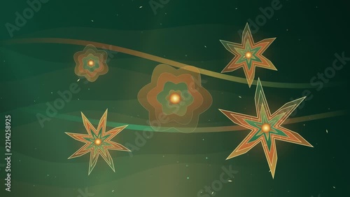 Abstract Floating Geometric Star Shapes Rotating in Green Space Atmosphere