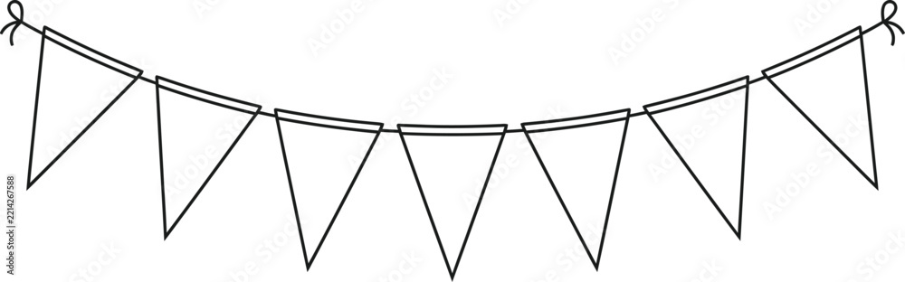 Fototapeta premium Black and white line art illustration of a festive triangular bunting garland.