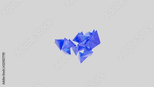 3D Blue Crystal Shattered into Floating Pyramid Fragments Animation