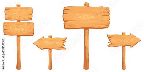 Hand-drawn wooden signpost set with blank directional arrows and rustic natural textures.
