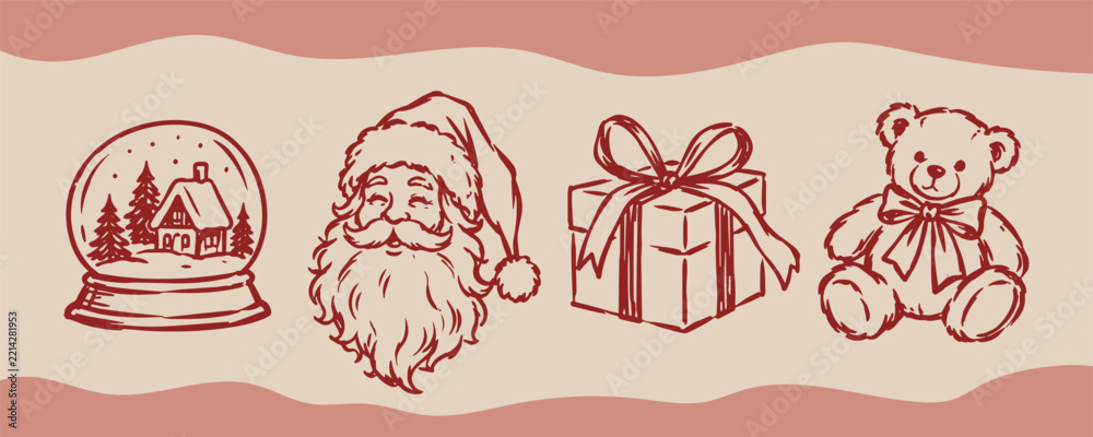 Fototapeta premium Christmas Holiday Hand Drawn Doodle Object Collection