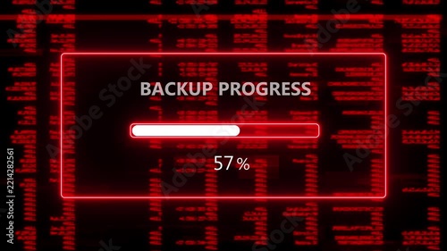 Futuristic Glowing Red Neon Backup Progress Loading Bar Overlay Screen Interface Symbolizing Cyber Data Security Storage System Concept Isolated on Dark Background