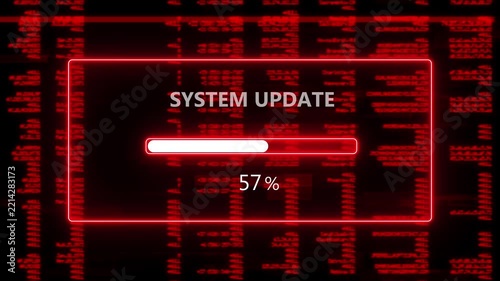 Futuristic Glowing Red Neon System Update Loading Bar Overlay Screen Interface Symbolizing Cyber Software Upgrade Progress Concept Isolated on Dark Background