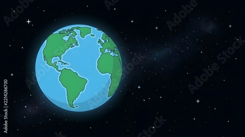 Planet Earth globe floating in dark deep space with atmospheric blue glow and shining stars