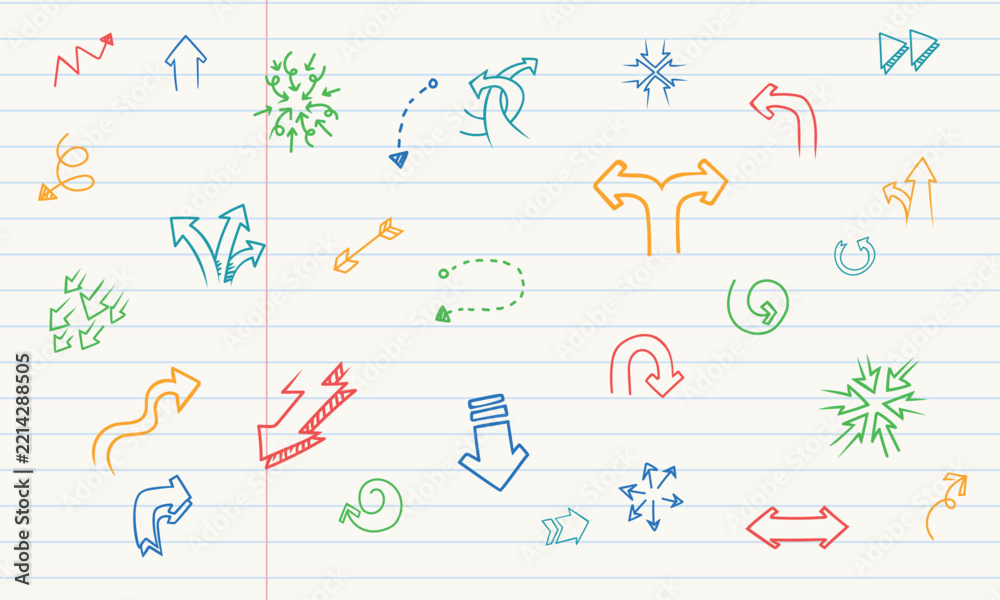 Obraz premium Hand Drawn Doodle Arrow Notebook Paper Pattern