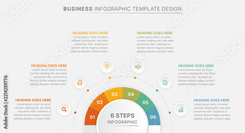 6 Steps Business Infographic Template Semicircle Flowchart Vector Design