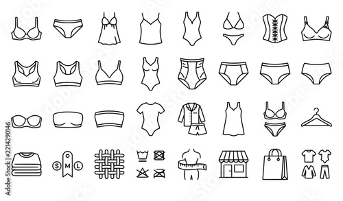 Obraz na plátně Women's lingerie and underwear line icon set featuring bra, panties, camisole, b