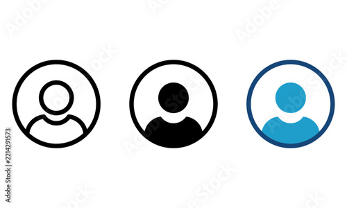 User profile vector icon set featuring account avatar and person symbols in dual tone, solid glyph, and minimalist outline styles for mobile apps and modern UI.