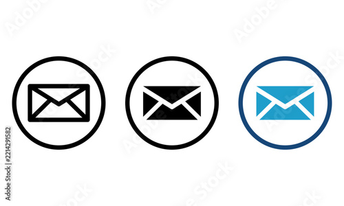 Envelope mail vector icon set featuring email notification and message communication symbols in dual tone, solid glyph, and linear outline styles.