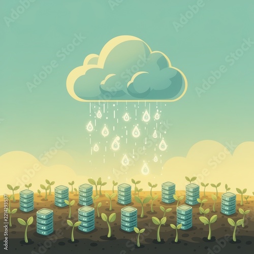 Cloud computing and seedlings growth concept