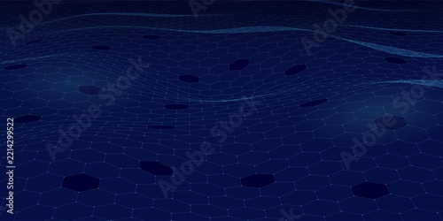 Background hexagonal  blue grid with defense cells on dark blue. Concept for cyber, security and high-tech. Vector Illustration.