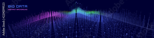 Futuristic  abstract background color hexagonal grid wavy with lines  in cyberspace dark. Concept for technology data intelligence, medicine, network and design. Big Data.